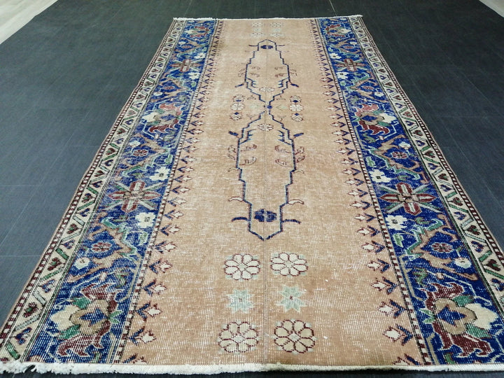 Blue Turkish Runner Rug 3' 9" x 7' 3" Hand-Knotted | No. WR42000