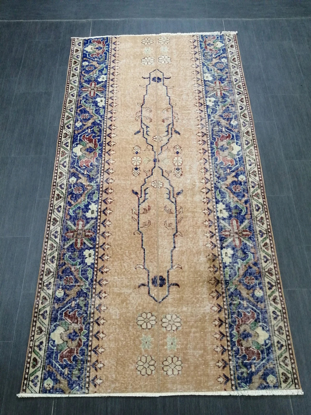 Blue Turkish Runner Rug 3' 9" x 7' 3" Hand-Knotted | No. WR42000