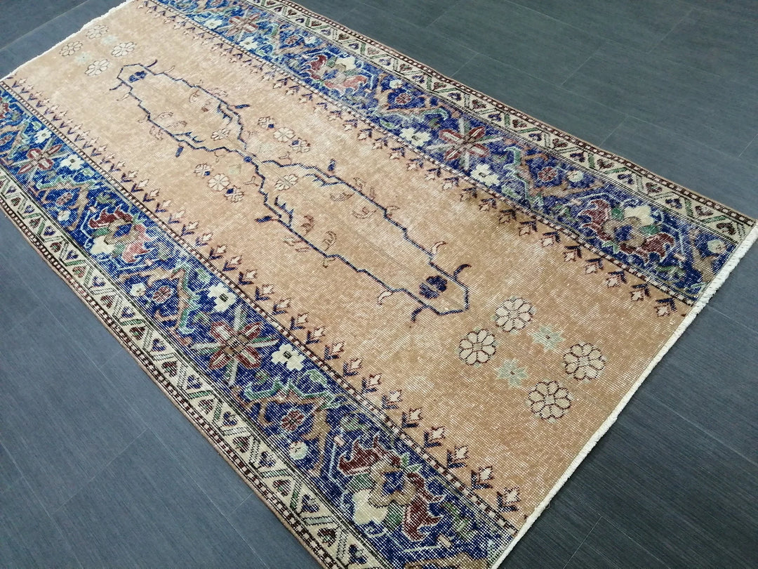 Blue Turkish Runner Rug 3' 9" x 7' 3" Hand-Knotted | No. WR42000