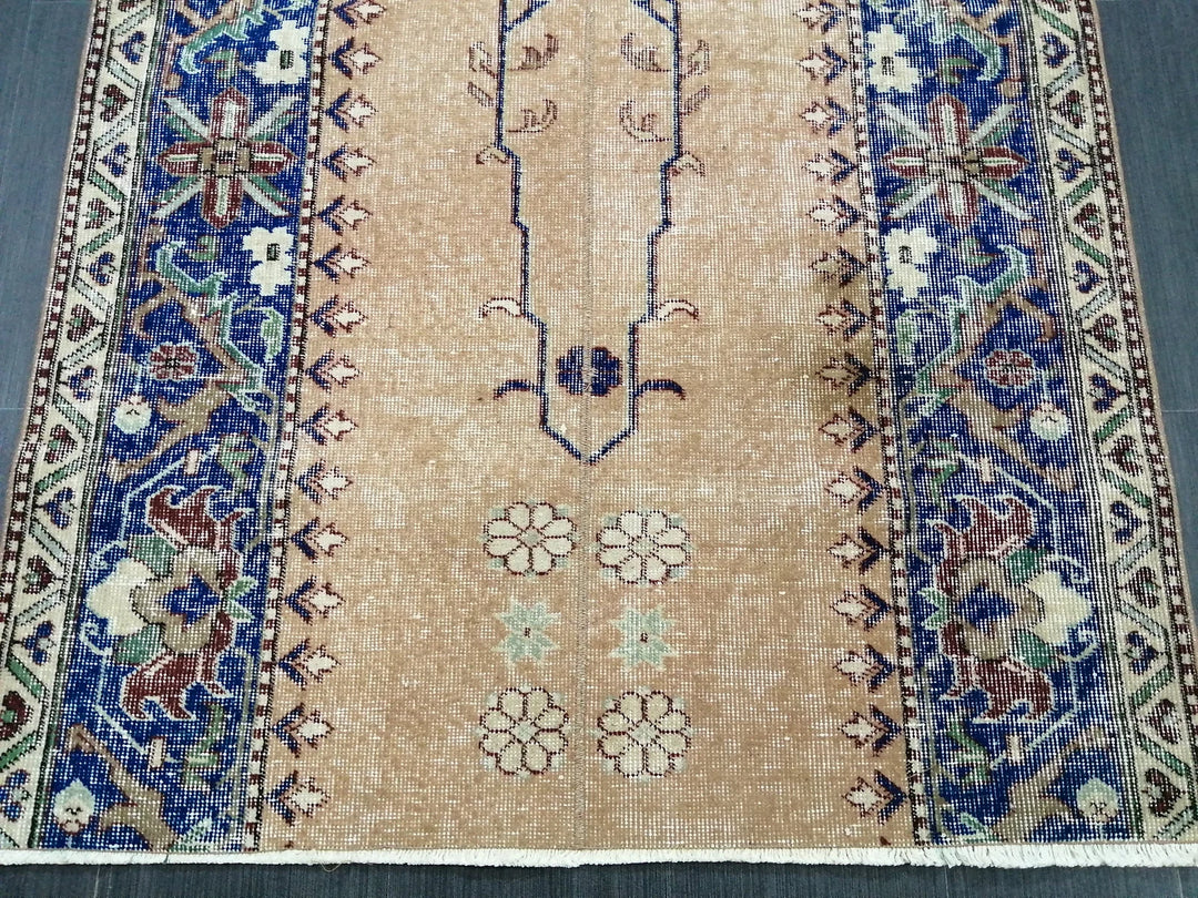 Blue Turkish Runner Rug 3' 9" x 7' 3" Hand-Knotted | No. WR42000