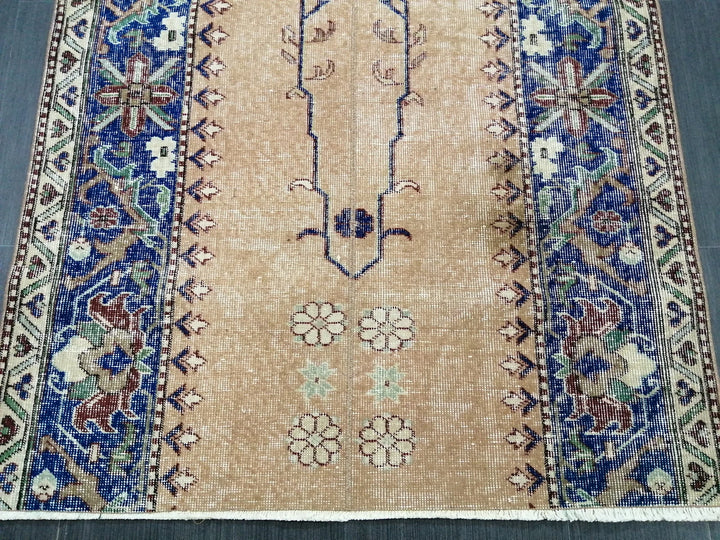 Blue Turkish Runner Rug 3' 9" x 7' 3" Hand-Knotted | No. WR42000