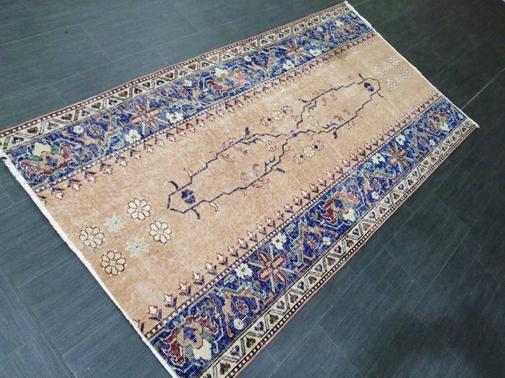 Blue Turkish Runner Rug 3' 9" x 7' 3" Hand-Knotted | No. WR42000