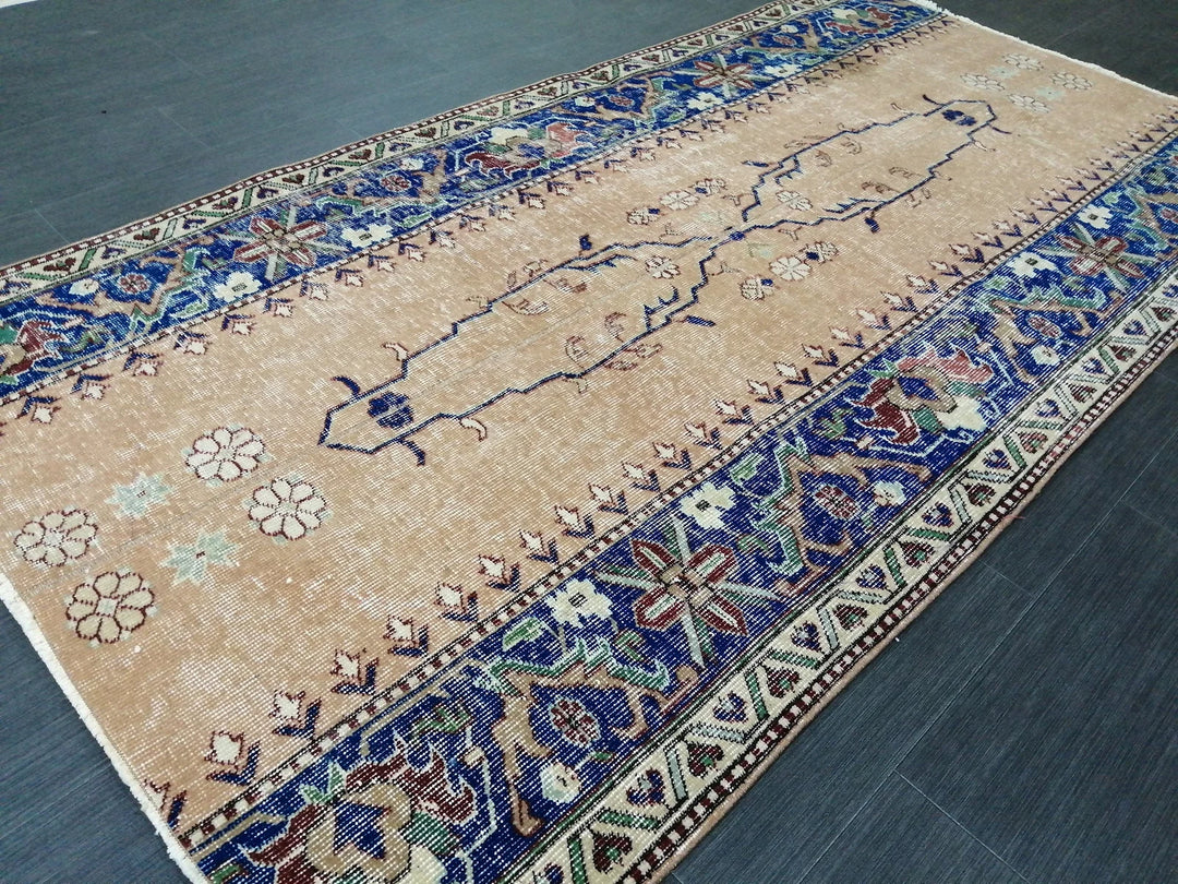 Blue Turkish Runner Rug 3' 9" x 7' 3" Hand-Knotted | No. WR42000