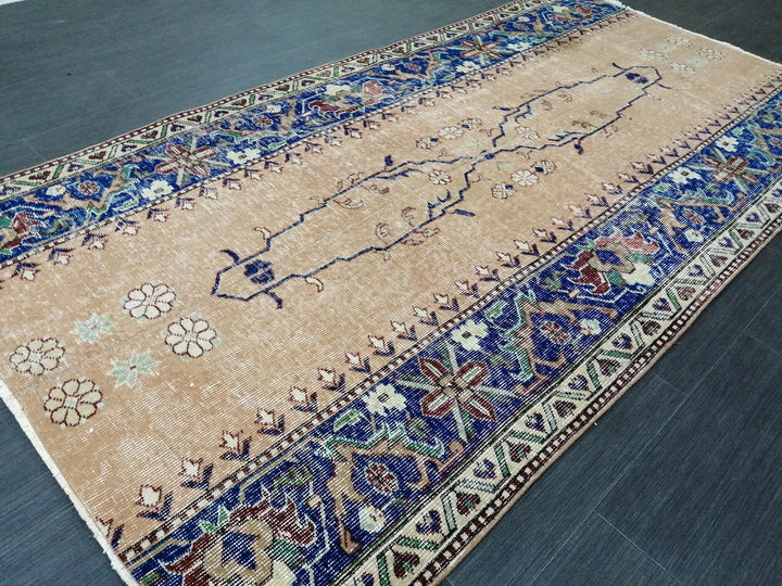 Blue Turkish Runner Rug 3' 9" x 7' 3" Hand-Knotted | No. WR42000