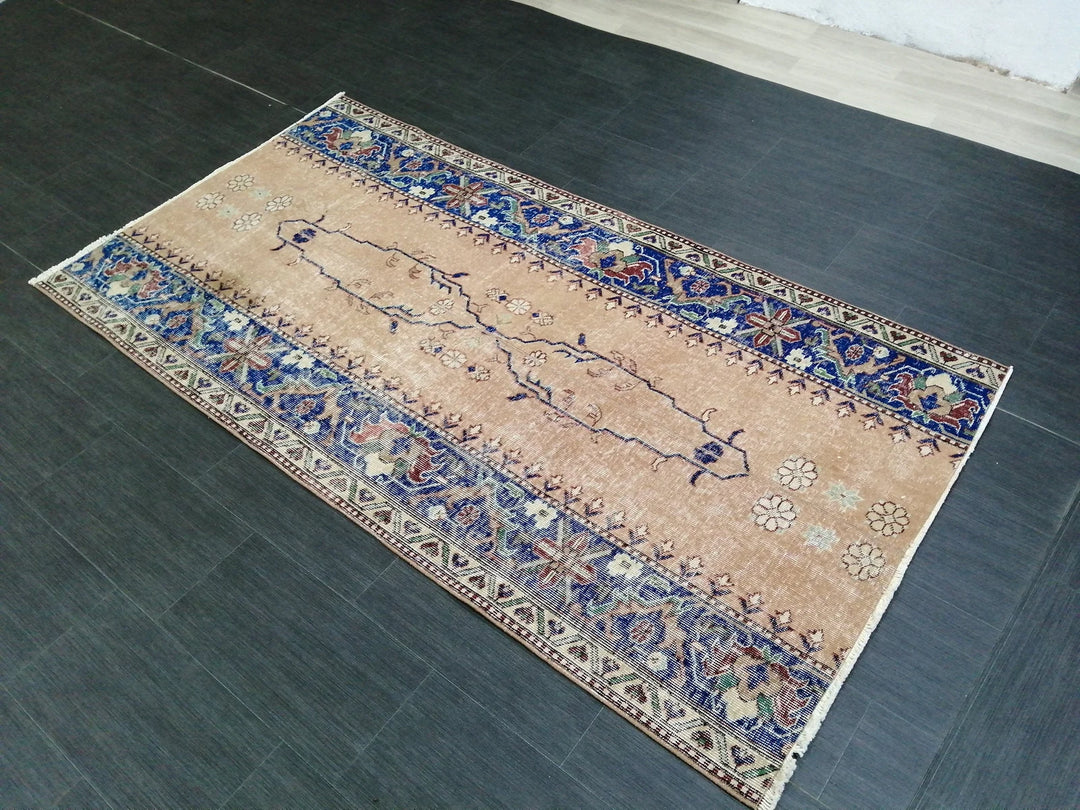 Blue Turkish Runner Rug 3' 9" x 7' 3" Hand-Knotted | No. WR42000
