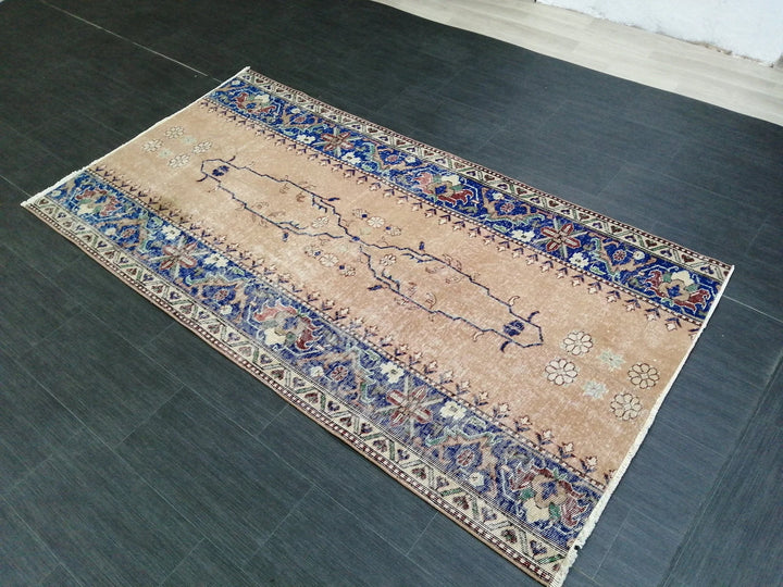 Blue Turkish Runner Rug 3' 9" x 7' 3" Hand-Knotted | No. WR42000