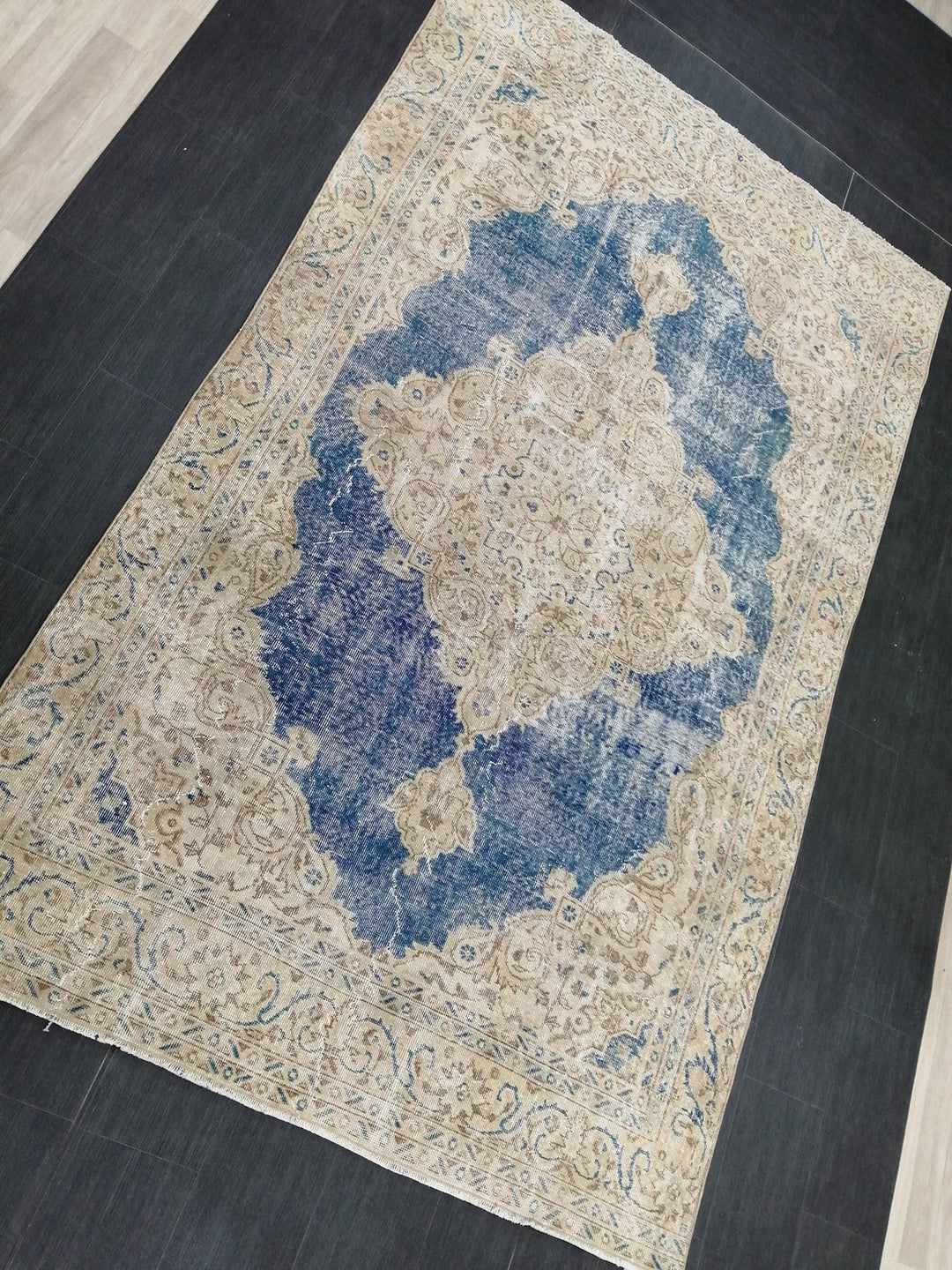 Blue Turkish Runner Rug 6' 3" x 10' 5" Hand-Knotted | No. WR42081