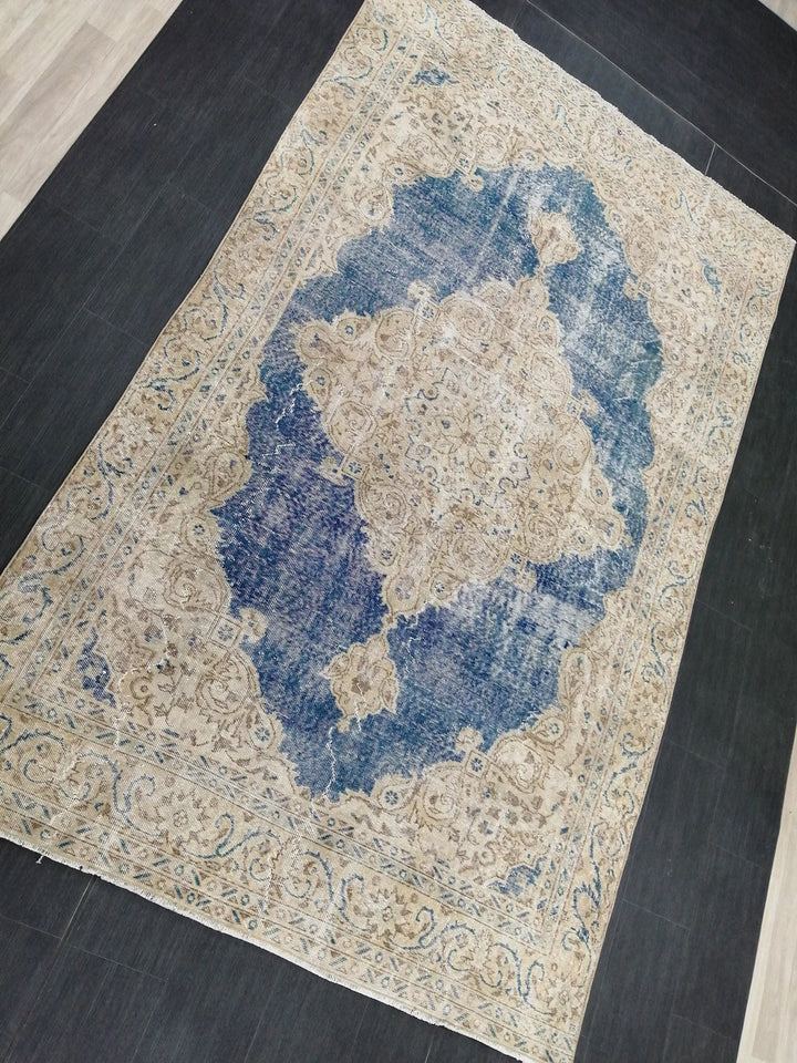Blue Turkish Runner Rug 6' 3" x 10' 5" Hand-Knotted | No. WR42081