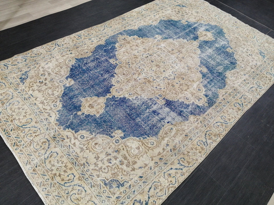 Blue Turkish Runner Rug 6' 3" x 10' 5" Hand-Knotted | No. WR42081
