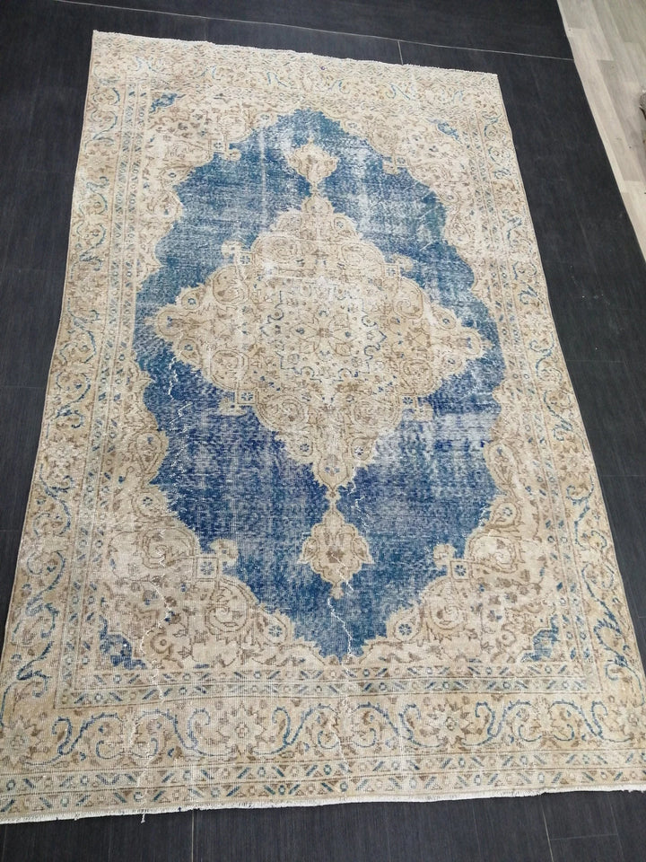 Blue Turkish Runner Rug 6' 3" x 10' 5" Hand-Knotted | No. WR42081