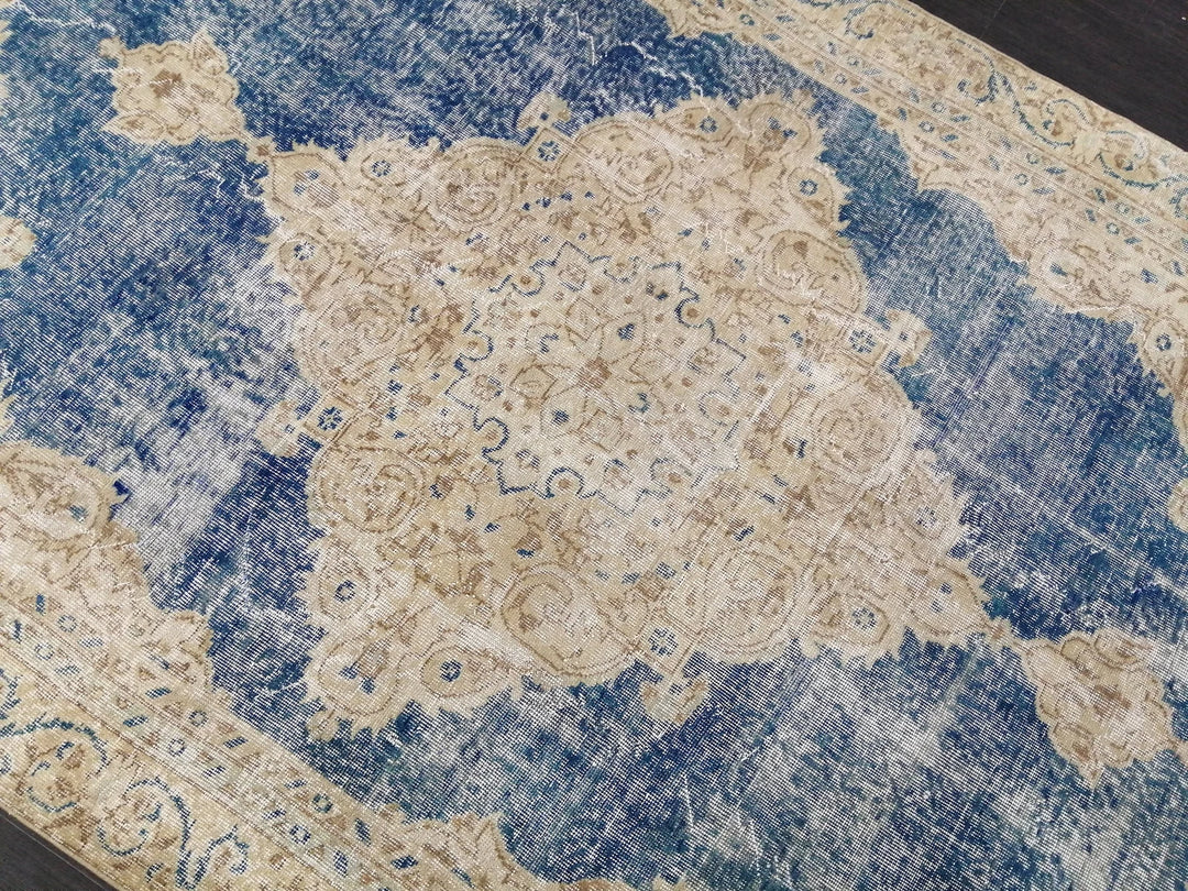Blue Turkish Runner Rug 6' 3" x 10' 5" Hand-Knotted | No. WR42081