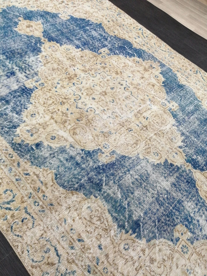 Blue Turkish Runner Rug 6' 3" x 10' 5" Hand-Knotted | No. WR42081