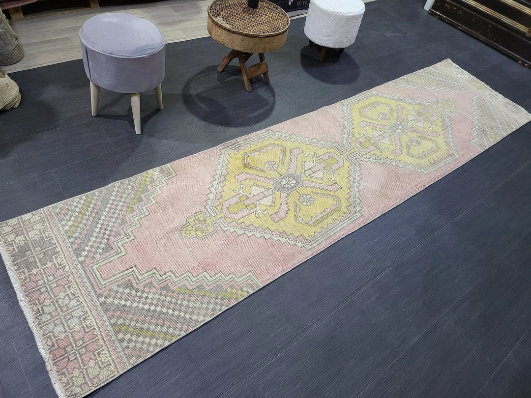 Beige Turkish Runner Rug 2' 6" x 10' 2" Hand-Knotted | No. WR42088