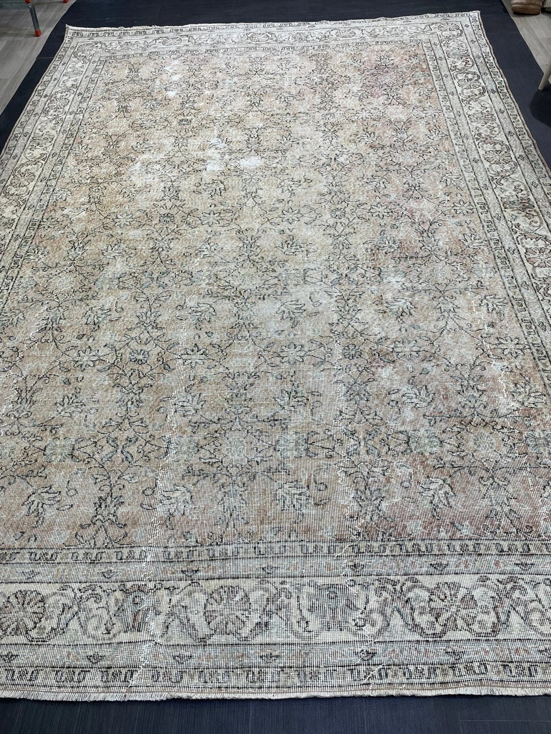 Beige Turkish Vintage Rug 8' 5" x 12' 1" Hand-Knotted | No. WR42134