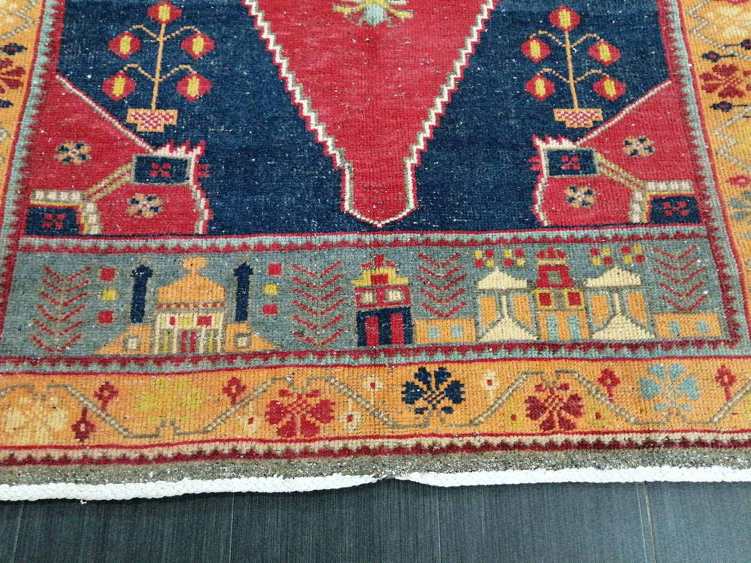 Blue Turkish Runner Rug 4' 8" x 9' Hand-Knotted | No. WR42182