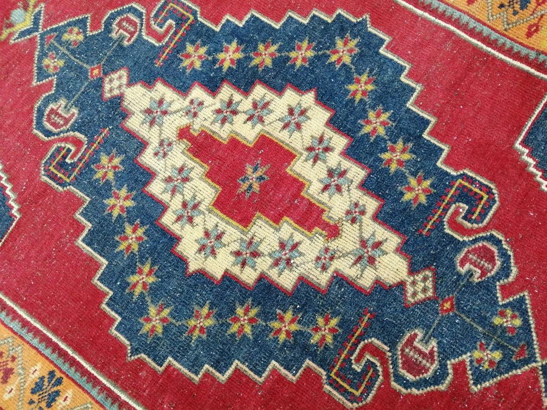 Blue Turkish Runner Rug 4' 8" x 9' Hand-Knotted | No. WR42182