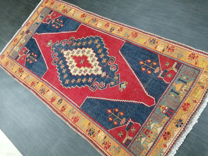 Blue Turkish Runner Rug 4' 8" x 9' Hand-Knotted | No. WR42182