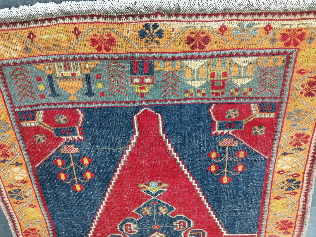 Blue Turkish Runner Rug 4' 8" x 9' Hand-Knotted | No. WR42182