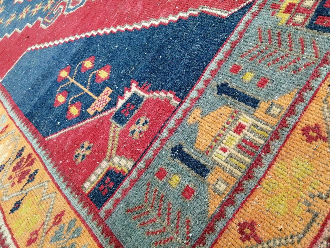 Blue Turkish Runner Rug 4' 8" x 9' Hand-Knotted | No. WR42182