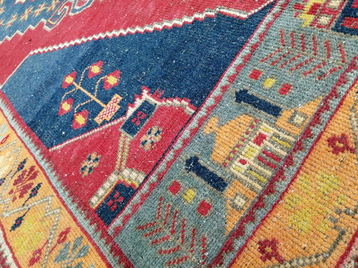 Blue Turkish Runner Rug 4' 8" x 9' Hand-Knotted | No. WR42182