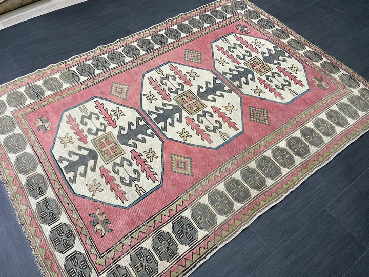 Beige Turkish Runner Rug 5' 5" x 7' 5" Hand-Knotted | No. WR42501