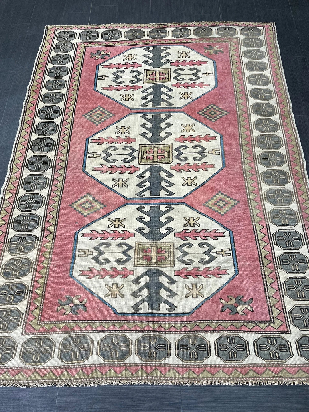 Beige Turkish Runner Rug 5' 5" x 7' 5" Hand-Knotted | No. WR42501