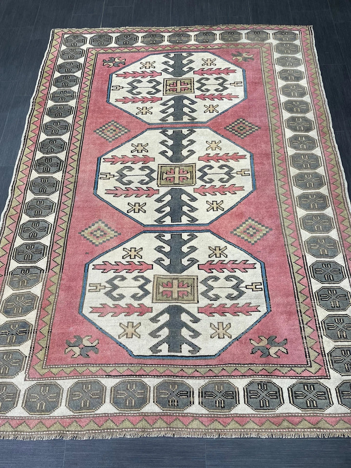 Beige Turkish Runner Rug 5' 5" x 7' 5" Hand-Knotted | No. WR42501
