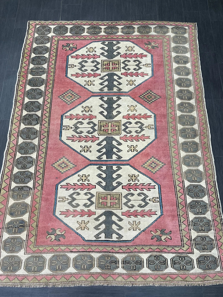 Beige Turkish Runner Rug 5' 5" x 7' 5" Hand-Knotted | No. WR42501