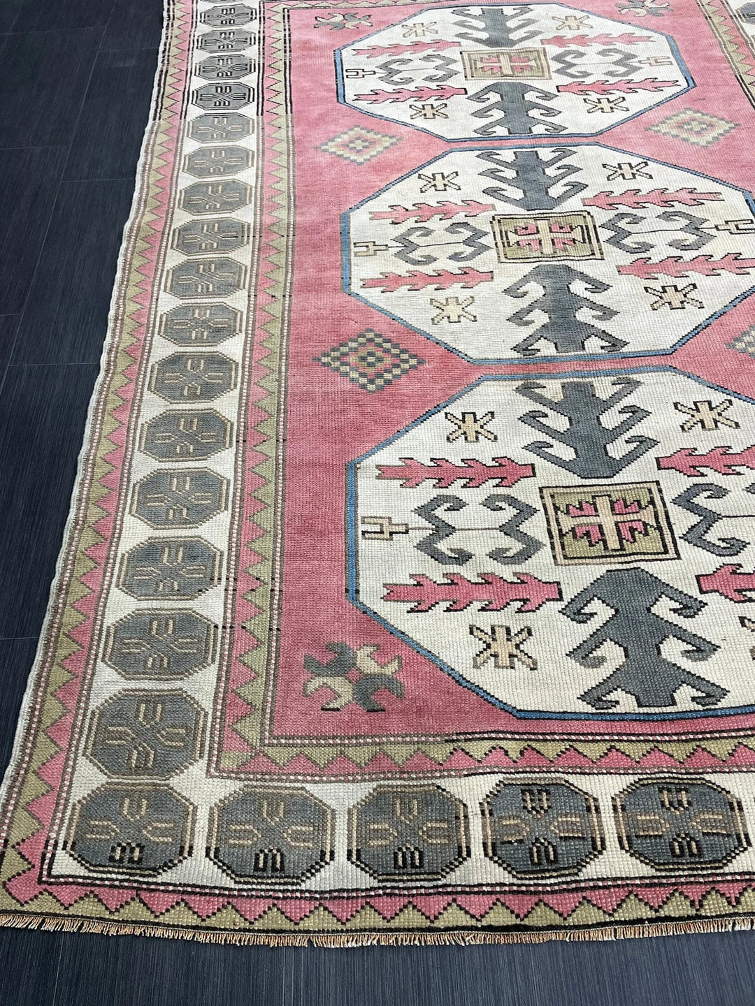 Beige Turkish Runner Rug 5' 5" x 7' 5" Hand-Knotted | No. WR42501