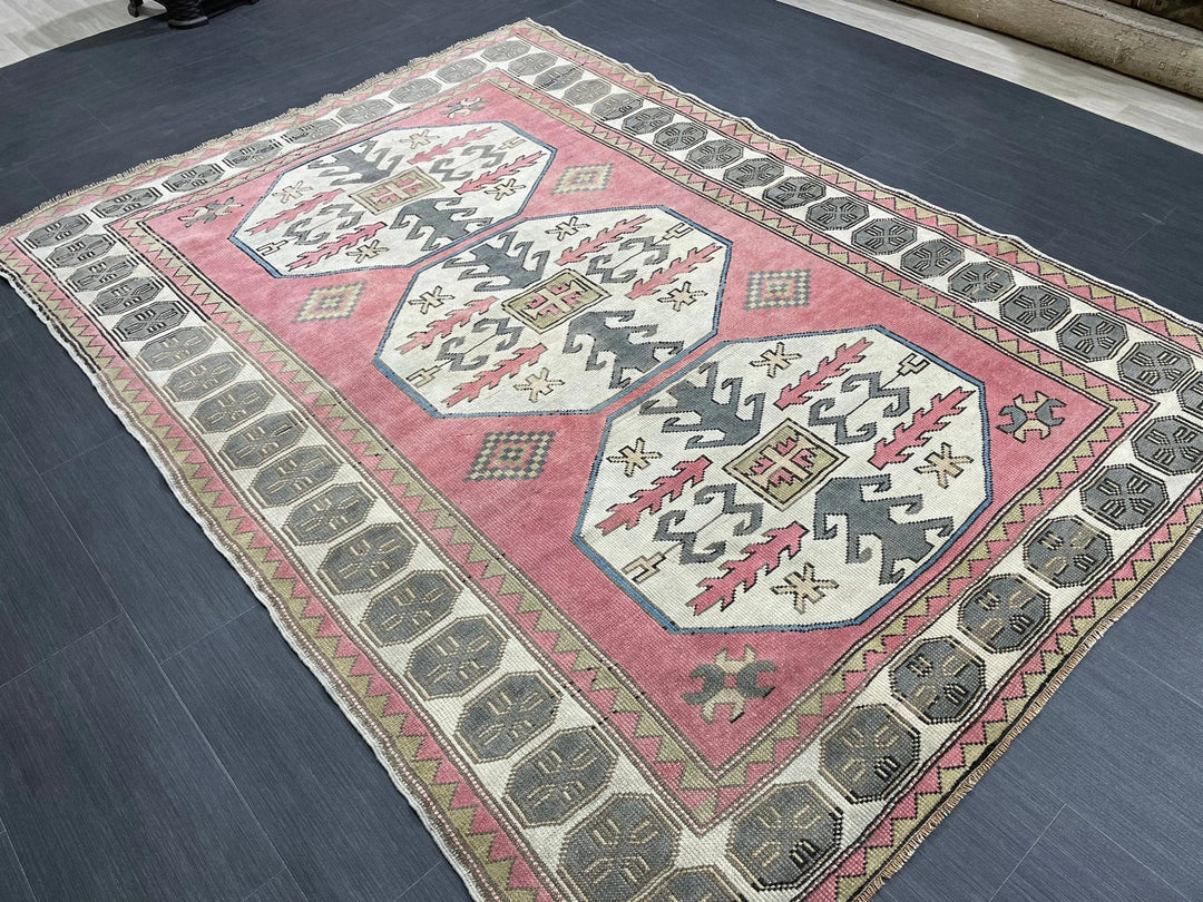 Beige Turkish Runner Rug 5' 5" x 7' 5" Hand-Knotted | No. WR42501