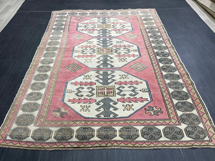 Beige Turkish Runner Rug 5' 5" x 7' 5" Hand-Knotted | No. WR42501