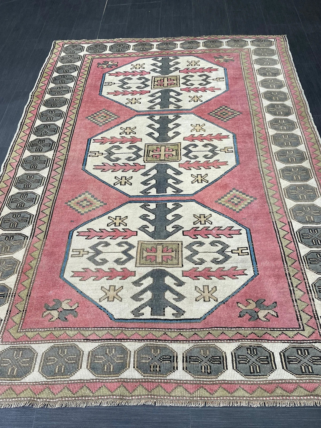 Beige Turkish Runner Rug 5' 5" x 7' 5" Hand-Knotted | No. WR42501