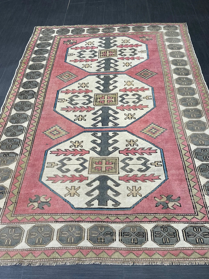 Beige Turkish Runner Rug 5' 5" x 7' 5" Hand-Knotted | No. WR42501