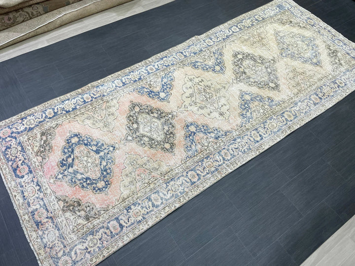 Beige Turkish Runner Rug 4' 9" x 11' 9" Hand-Knotted | No. WR42634