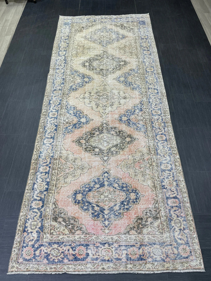 Beige Turkish Runner Rug 4' 9" x 11' 9" Hand-Knotted | No. WR42634