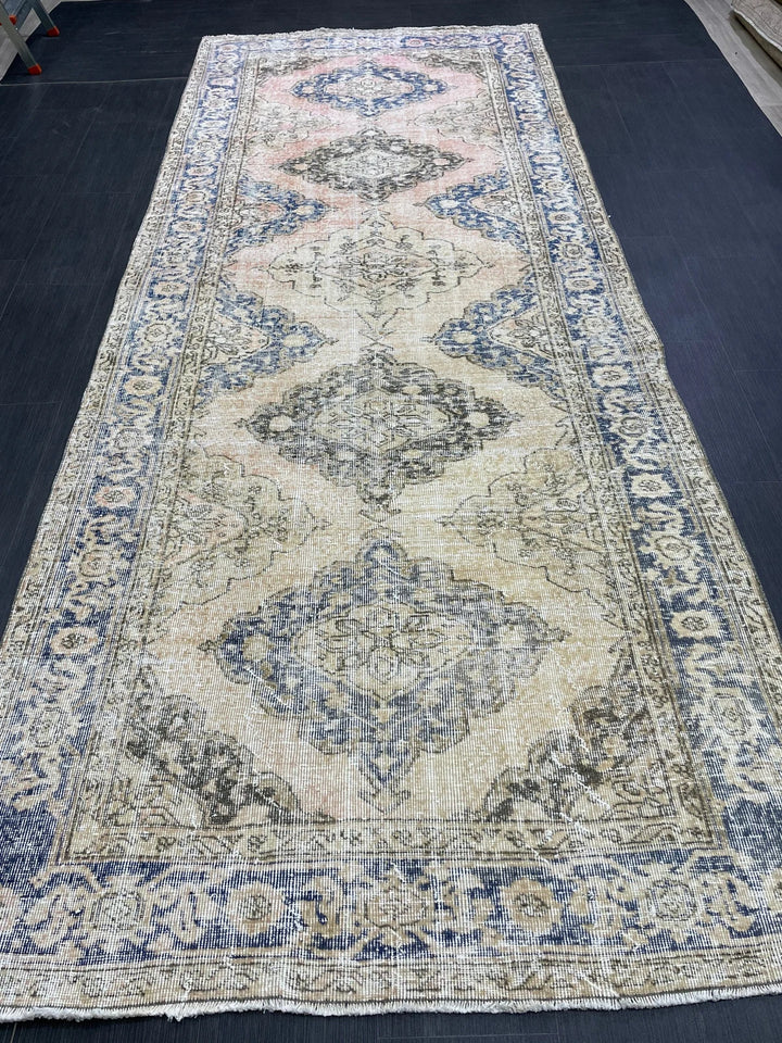 Beige Turkish Runner Rug 4' 9" x 11' 9" Hand-Knotted | No. WR42634