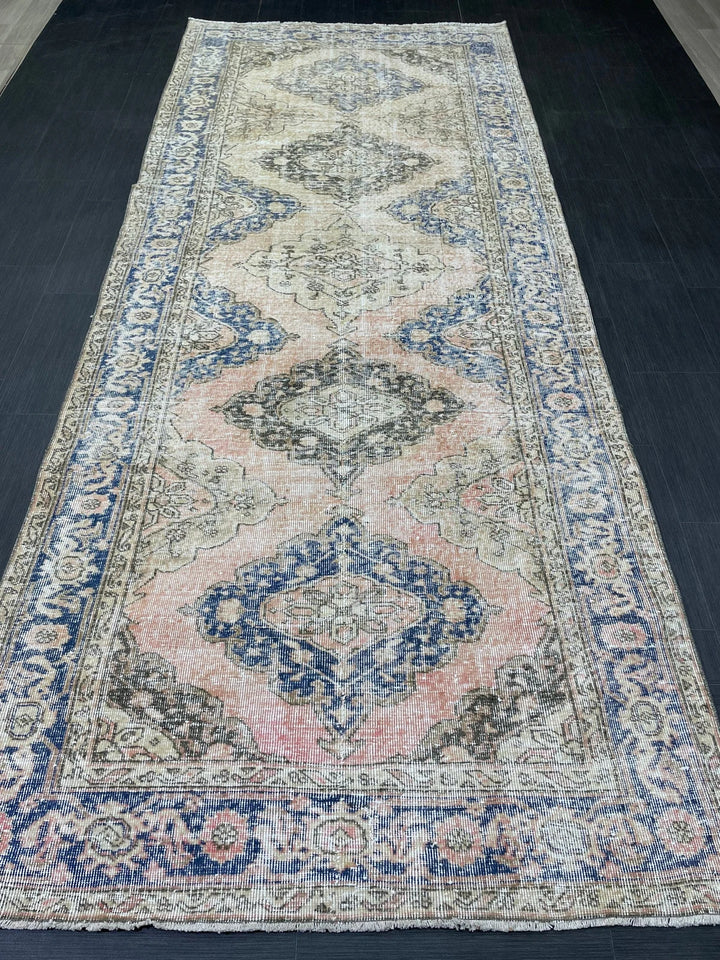 Beige Turkish Runner Rug 4' 9" x 11' 9" Hand-Knotted | No. WR42634