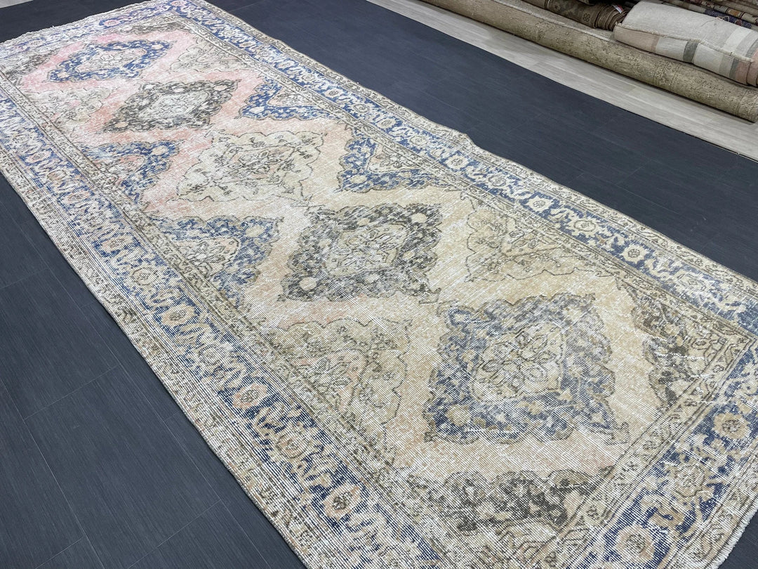 Beige Turkish Runner Rug 4' 9" x 11' 9" Hand-Knotted | No. WR42634