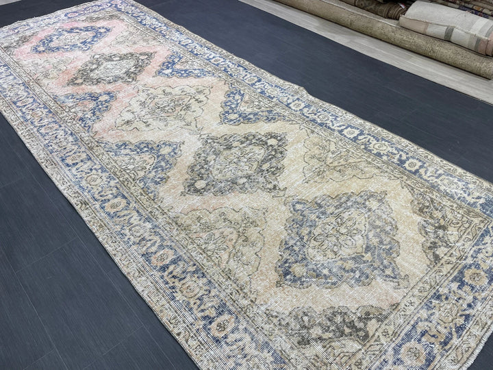 Beige Turkish Runner Rug 4' 9" x 11' 9" Hand-Knotted | No. WR42634