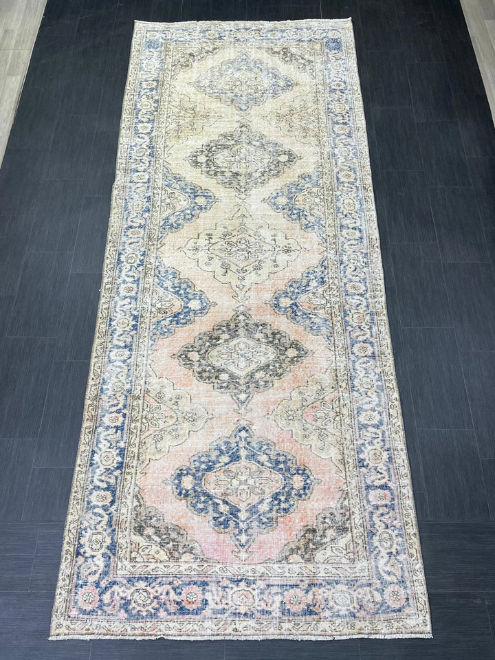 Beige Turkish Runner Rug 4' 9" x 11' 9" Hand-Knotted | No. WR42634