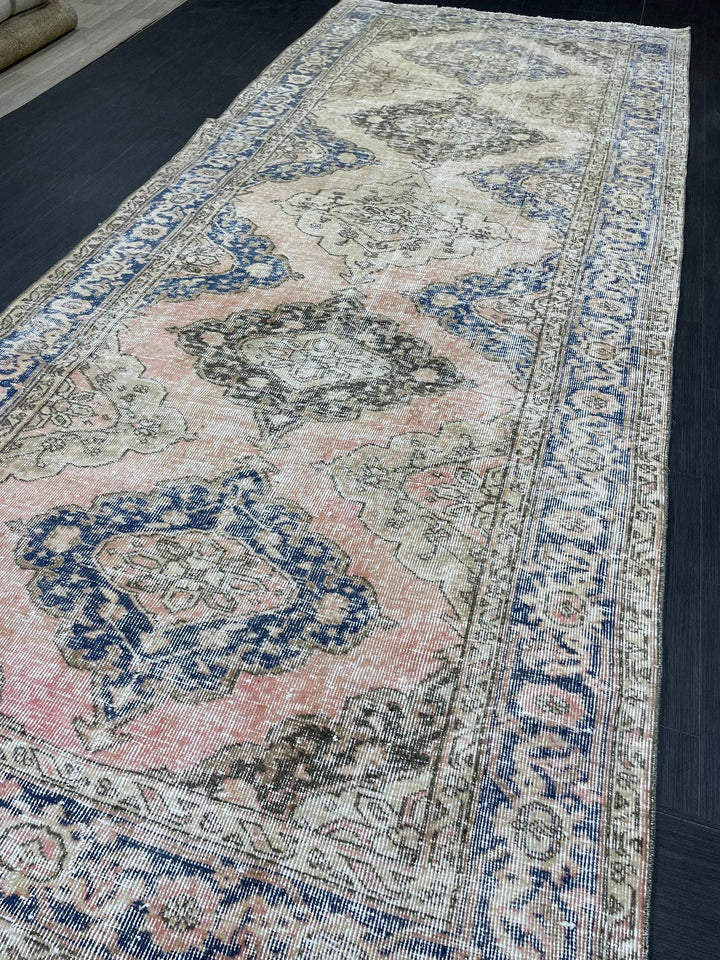 Beige Turkish Runner Rug 4' 9" x 11' 9" Hand-Knotted | No. WR42634