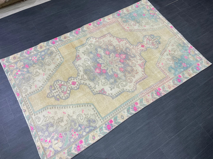 Beige Turkish Runner Rug 4' 6" x 7' 1" Hand-Knotted | No. WR43298