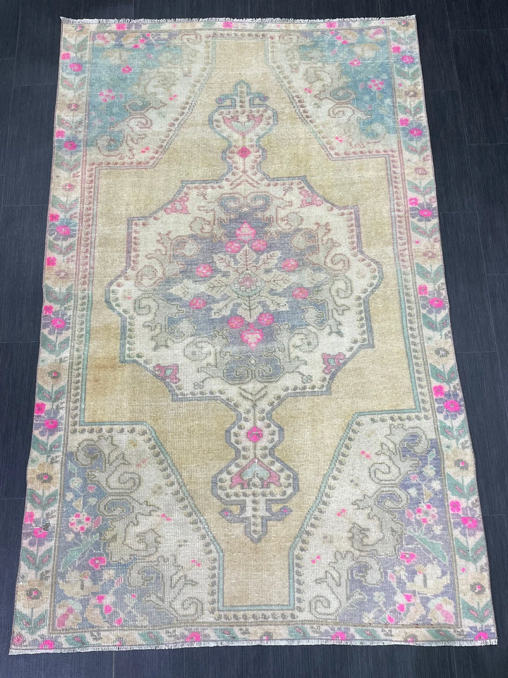 Beige Turkish Runner Rug 4' 6" x 7' 1" Hand-Knotted | No. WR43298