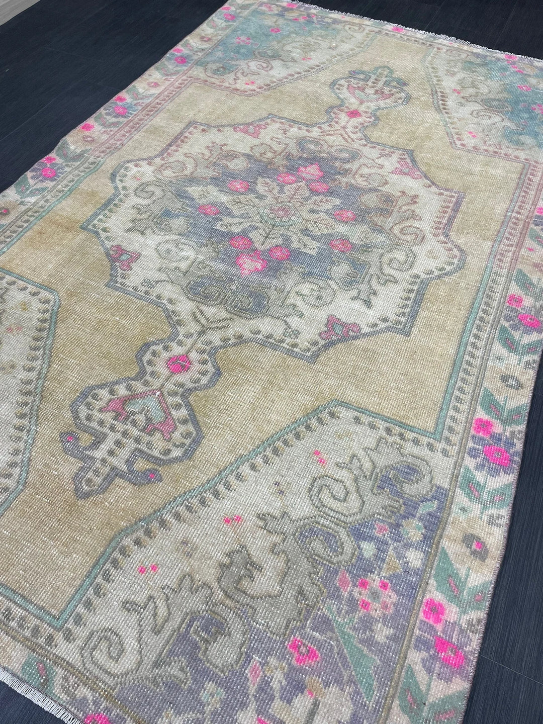 Beige Turkish Runner Rug 4' 6" x 7' 1" Hand-Knotted | No. WR43298