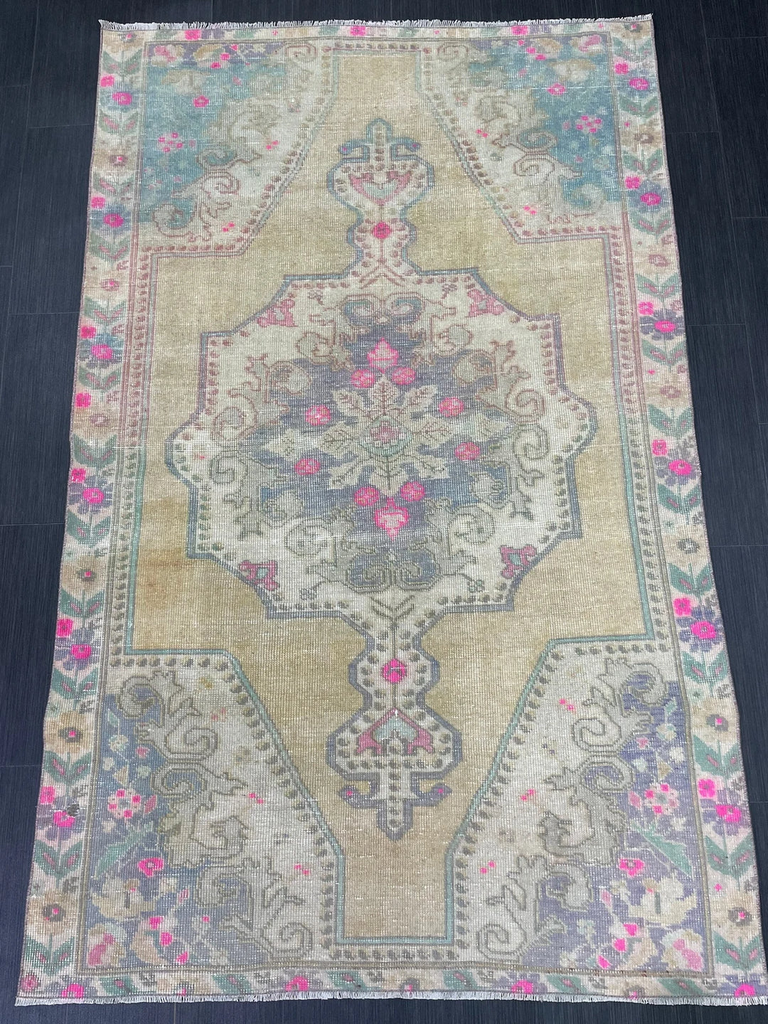 Beige Turkish Runner Rug 4' 6" x 7' 1" Hand-Knotted | No. WR43298
