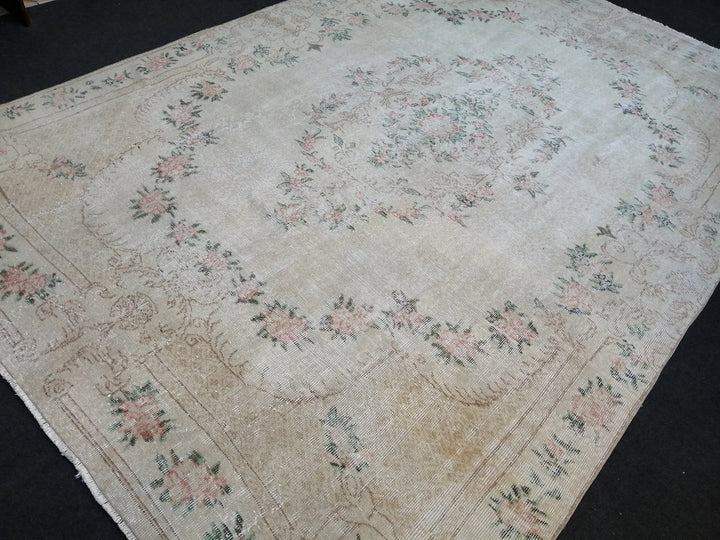 Beige Turkish Runner Rug 7' x 10' Hand-Knotted | No. WR43826