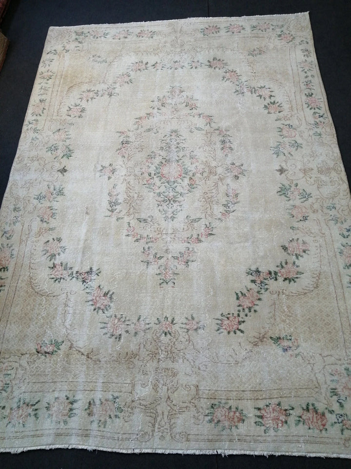 Beige Turkish Runner Rug 7' x 10' Hand-Knotted | No. WR43826