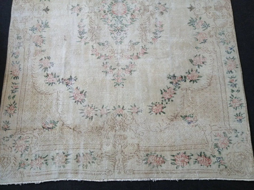 Beige Turkish Runner Rug 7' x 10' Hand-Knotted | No. WR43826