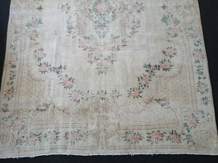 Beige Turkish Runner Rug 7' x 10' Hand-Knotted | No. WR43826