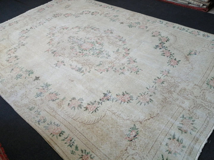 Beige Turkish Runner Rug 7' x 10' Hand-Knotted | No. WR43826